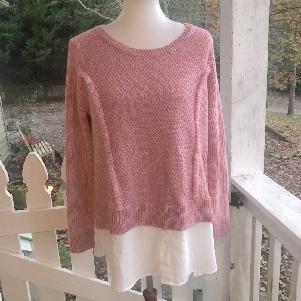 Foxcroft NYC Rose Pink Shirt Sweater L FREE SHIP